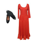 Flamenco Dance Beginner Pack for Adults. Skirt with Godets or Flounce, Leather Shoes with Nails and Black Leotard. Red 43.388€ #50034PCKQZPPCMADRJ